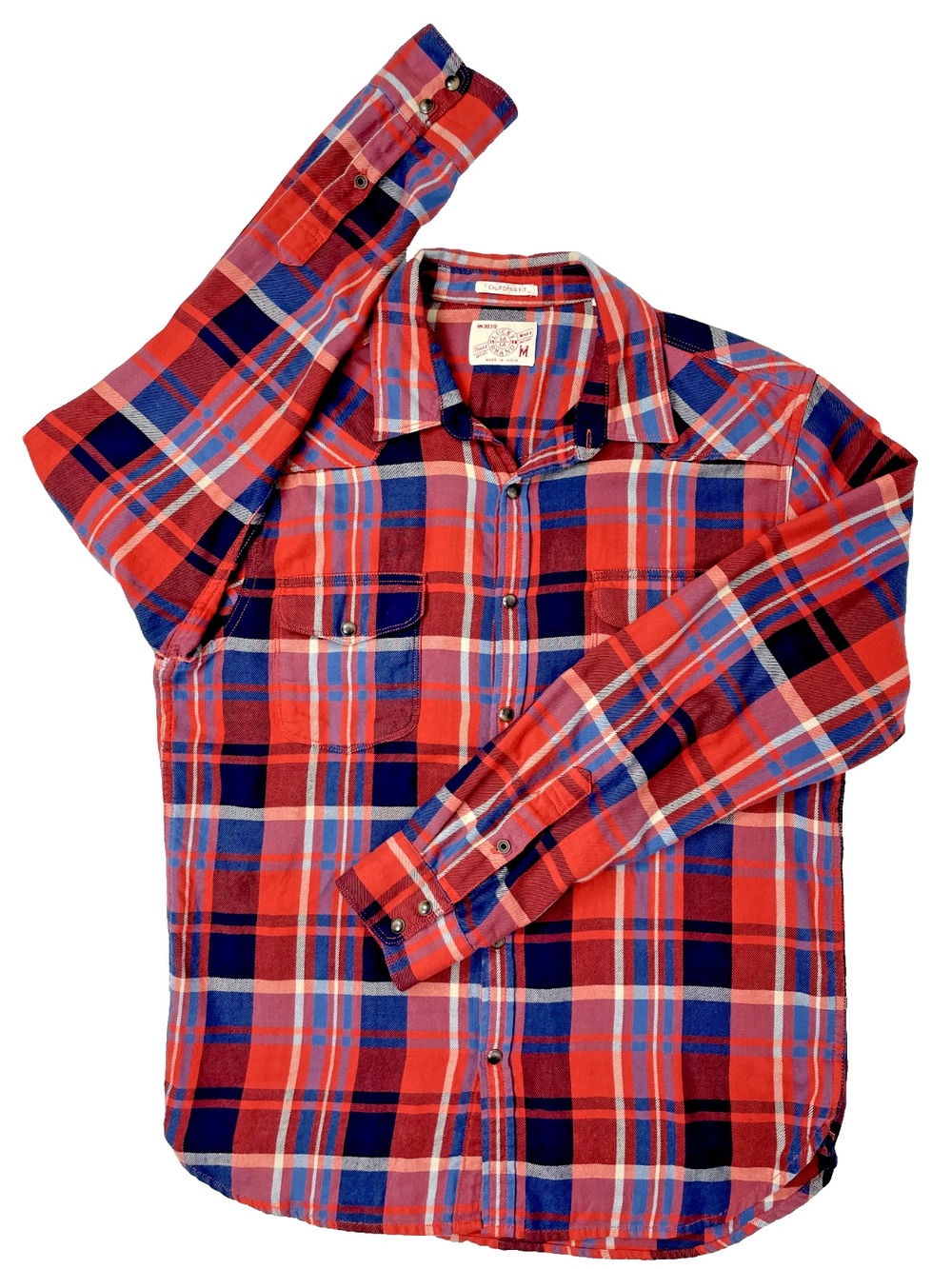 Lucky Brand Red Plaid Flannel Western Style Snap Button Shirt Cali Fit Men's M